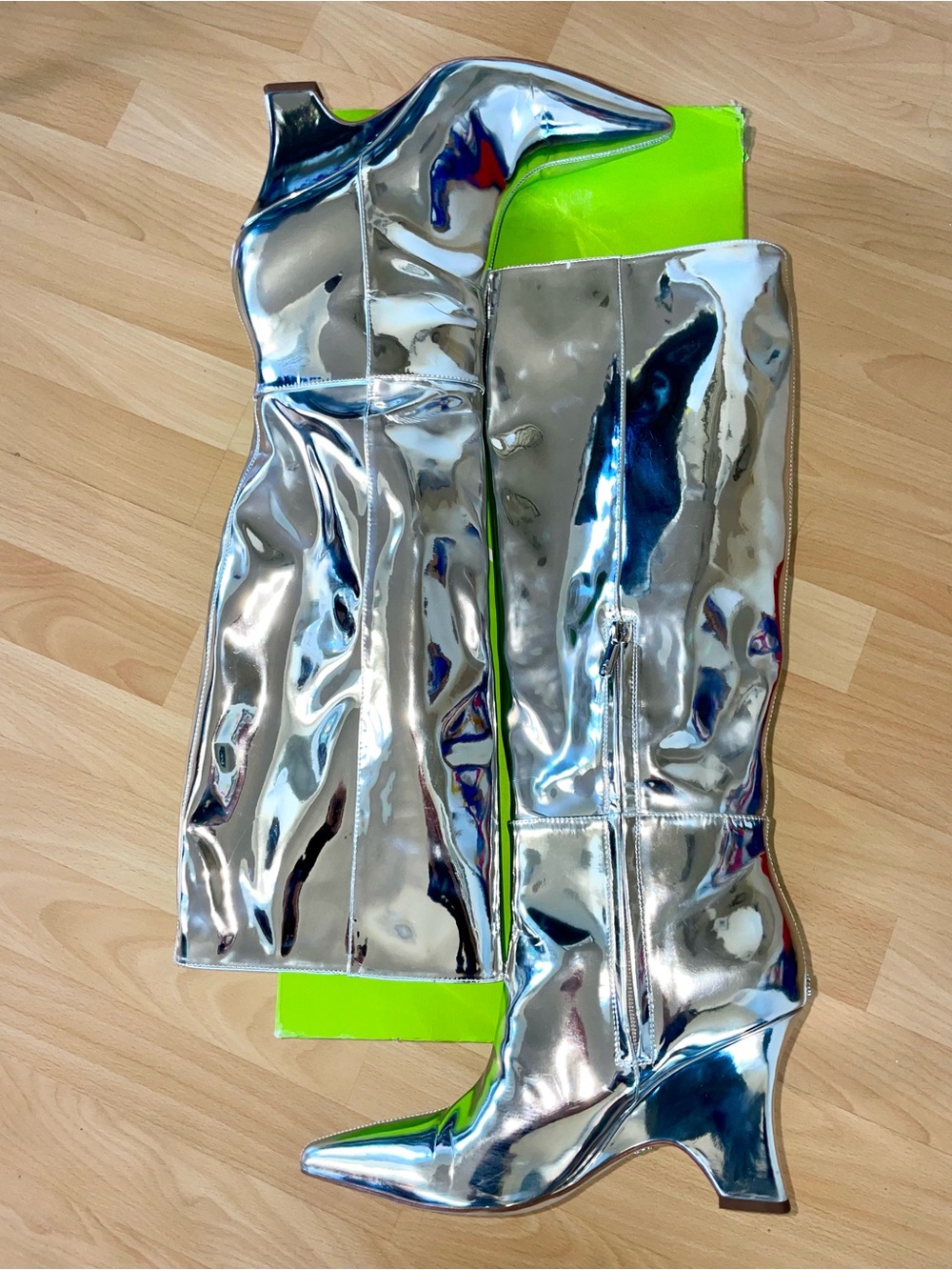 Sam Edelman Vance 2 Knee High Boots Soft Silver Metallic Pointed Toe Block Heel - Picture 4 of 16